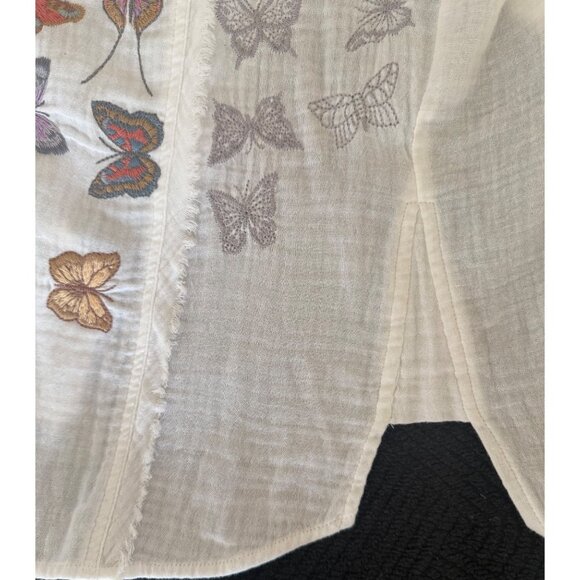 Johnny Was Women’s Boho Butterfly Embroidered Shirt Long Sleeve L White Cotton - Picture 10 of 11